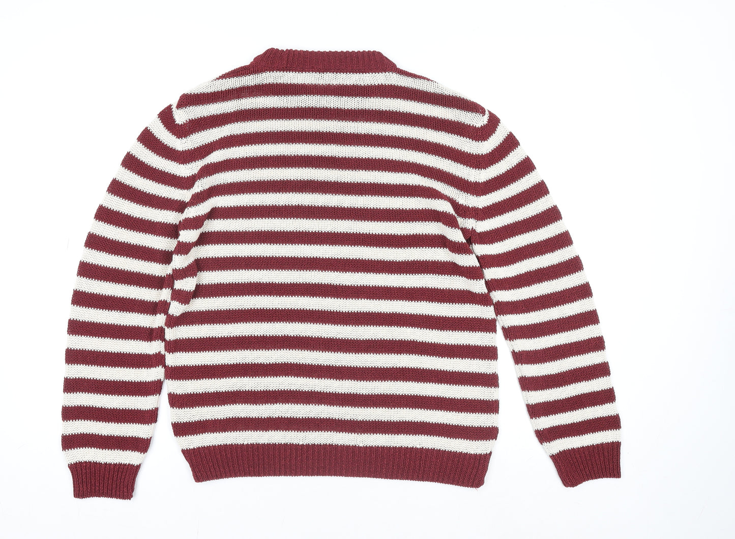 Zara Women Red Striped Crew Neck Knit Pullover Jumper Size 12