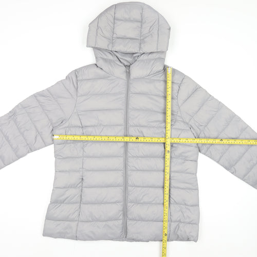 Dunnes Stores Womens Grey Lightweight Puffer Jacket L Hooded Shower Resistant
