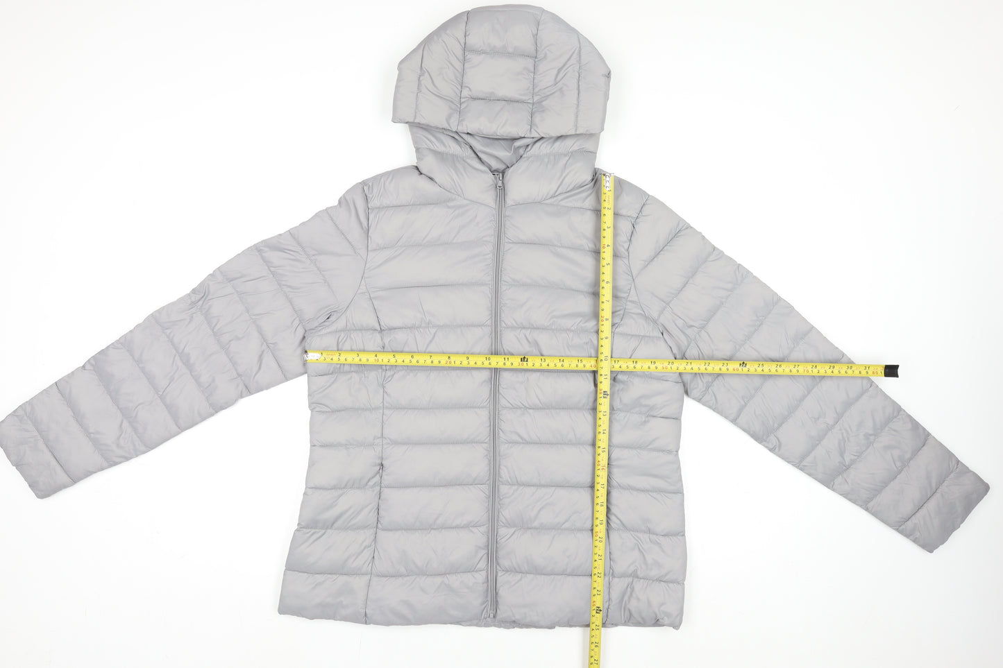Dunnes Stores Womens Grey Lightweight Puffer Jacket L Hooded Shower Resistant