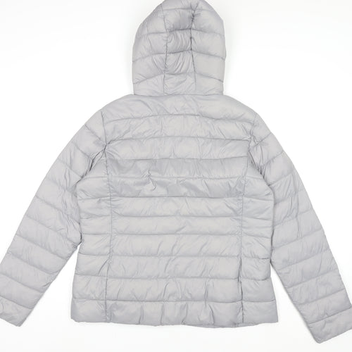 Dunnes Stores Womens Grey Lightweight Puffer Jacket L Hooded Shower Resistant