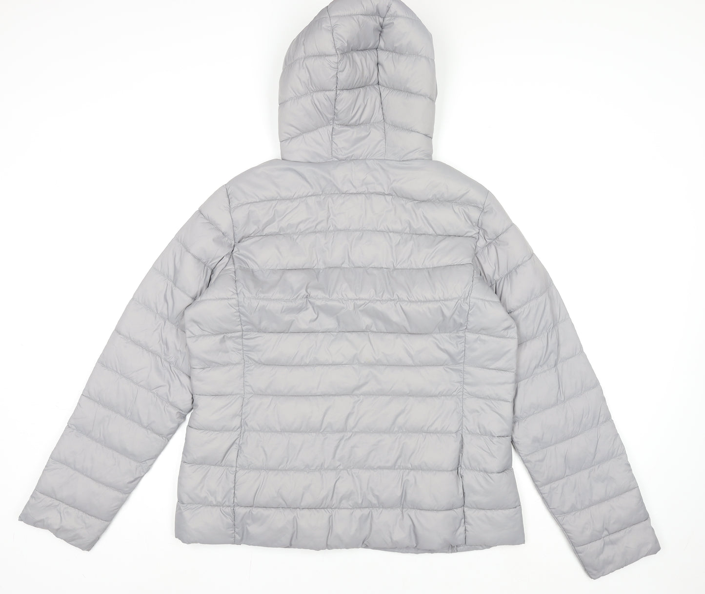Dunnes Stores Womens Grey Lightweight Puffer Jacket L Hooded Shower Resistant