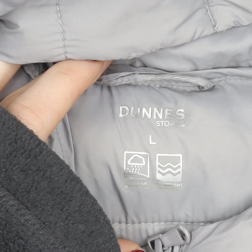 Dunnes Stores Womens Grey Lightweight Puffer Jacket L Hooded Shower Resistant
