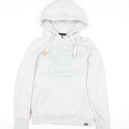 Superdry Womens Grey Pullover Hoodie Small Fleece Lined Casual Sweatshirt