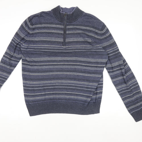 Navigare Sport Men's Blue XL 1/2 Zip Striped Merino Wool Jumper