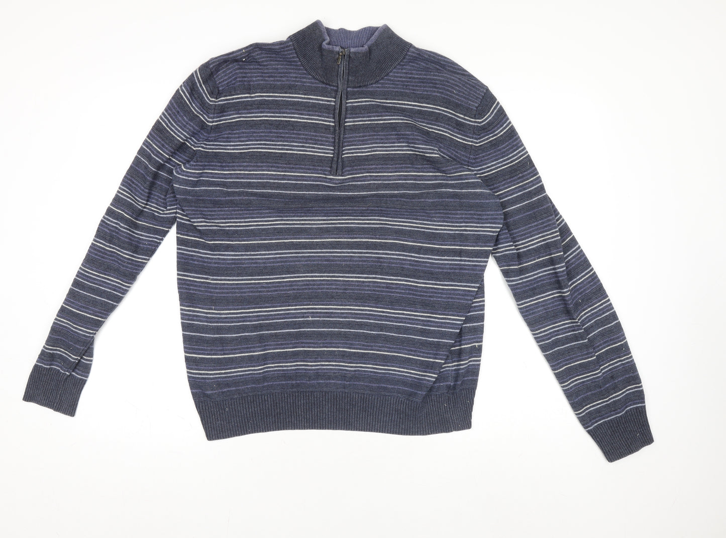 Navigare Sport Men's Blue XL 1/2 Zip Striped Merino Wool Jumper