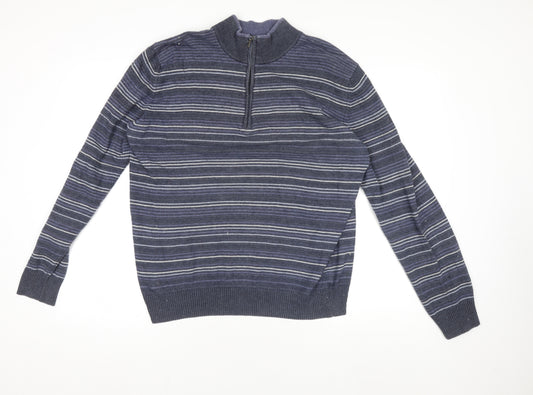 Navigare Sport Men's Blue XL 1/2 Zip Striped Merino Wool Jumper