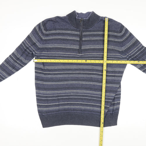 Navigare Sport Men's Blue XL 1/2 Zip Striped Merino Wool Jumper
