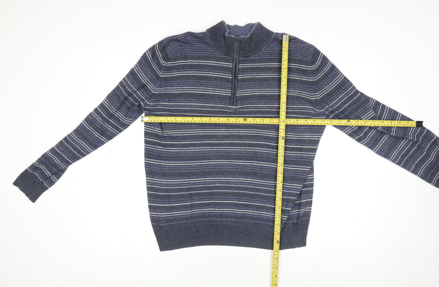 Navigare Sport Men's Blue XL 1/2 Zip Striped Merino Wool Jumper