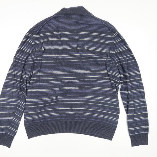 Navigare Sport Men's Blue XL 1/2 Zip Striped Merino Wool Jumper