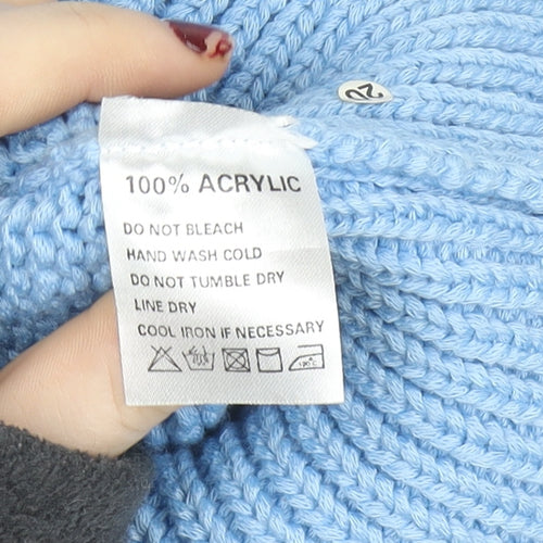 Marco Polo Women Blue V-Neck Open-Knit Button Cardigan M