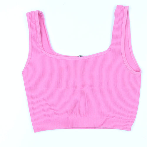 ZARA Women’s Pink Cropped Ribbed Tank Top XS Slim Fit
