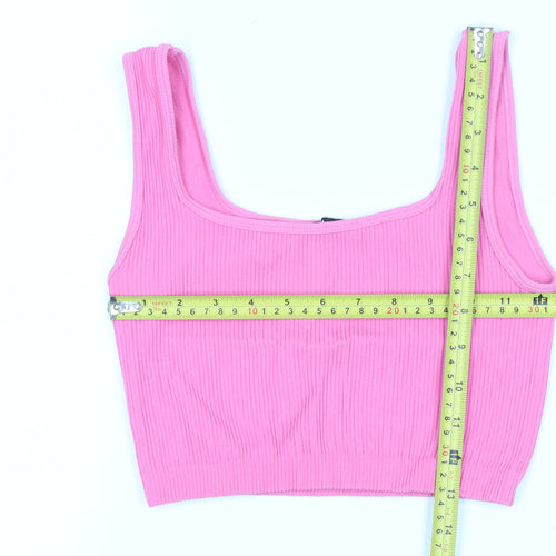ZARA Women’s Pink Cropped Ribbed Tank Top XS Slim Fit