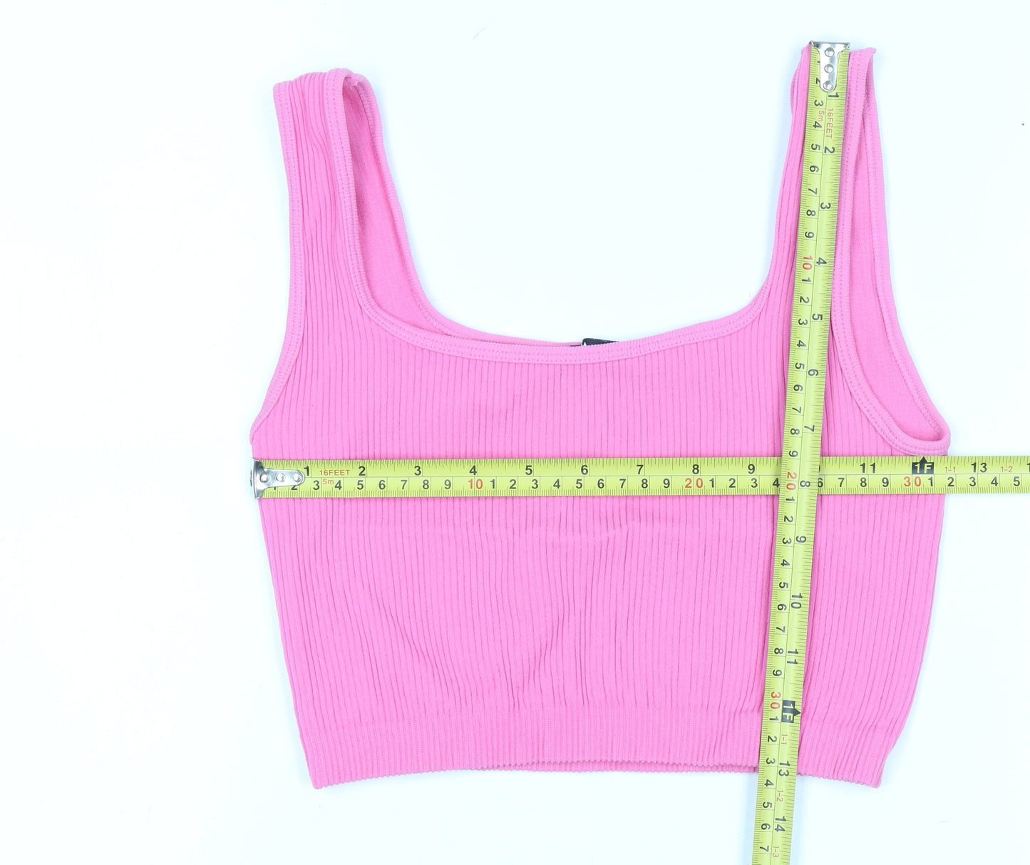 ZARA Women’s Pink Cropped Ribbed Tank Top XS Slim Fit
