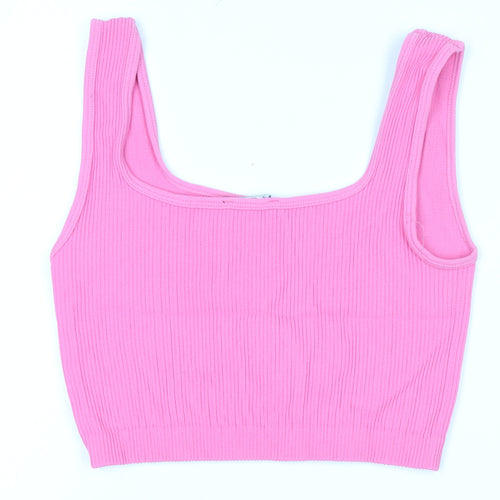 ZARA Women’s Pink Cropped Ribbed Tank Top XS Slim Fit
