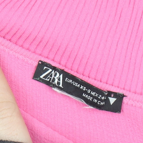 ZARA Women’s Pink Cropped Ribbed Tank Top XS Slim Fit