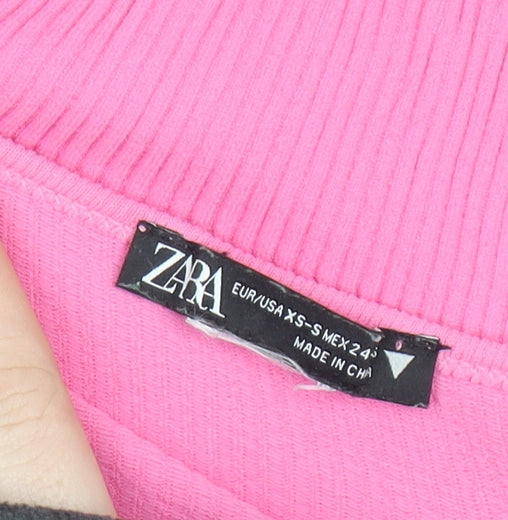 ZARA Women’s Pink Cropped Ribbed Tank Top XS Slim Fit