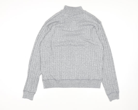 Brave Soul Men’s Grey 2XL High Neck 1/2 Zip Knit Jumper