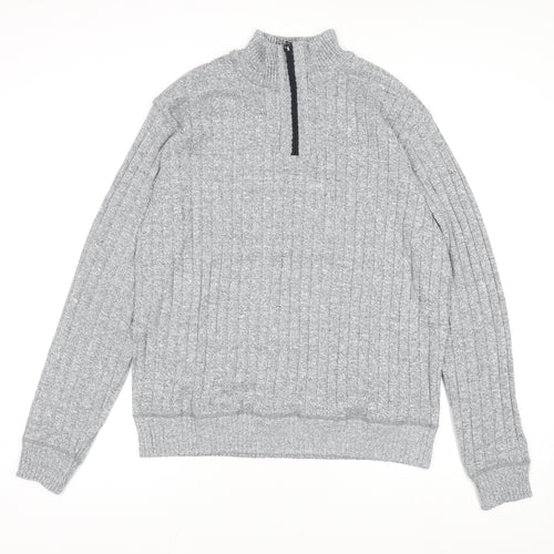 Brave Soul Men’s Grey 2XL High Neck 1/2 Zip Knit Jumper