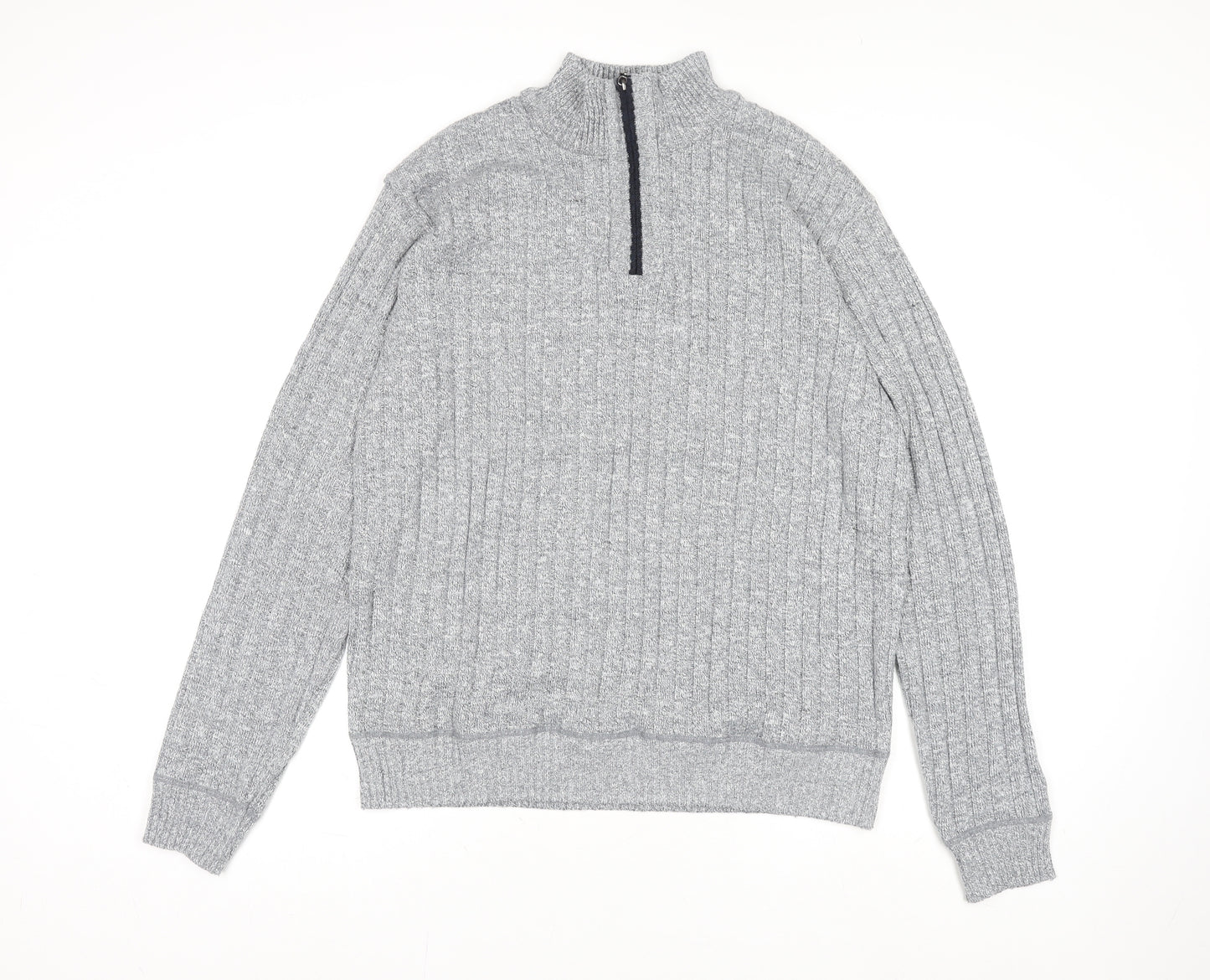 Brave Soul Men’s Grey 2XL High Neck 1/2 Zip Knit Jumper