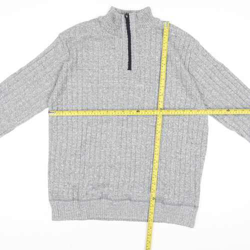 Brave Soul Men’s Grey 2XL High Neck 1/2 Zip Knit Jumper