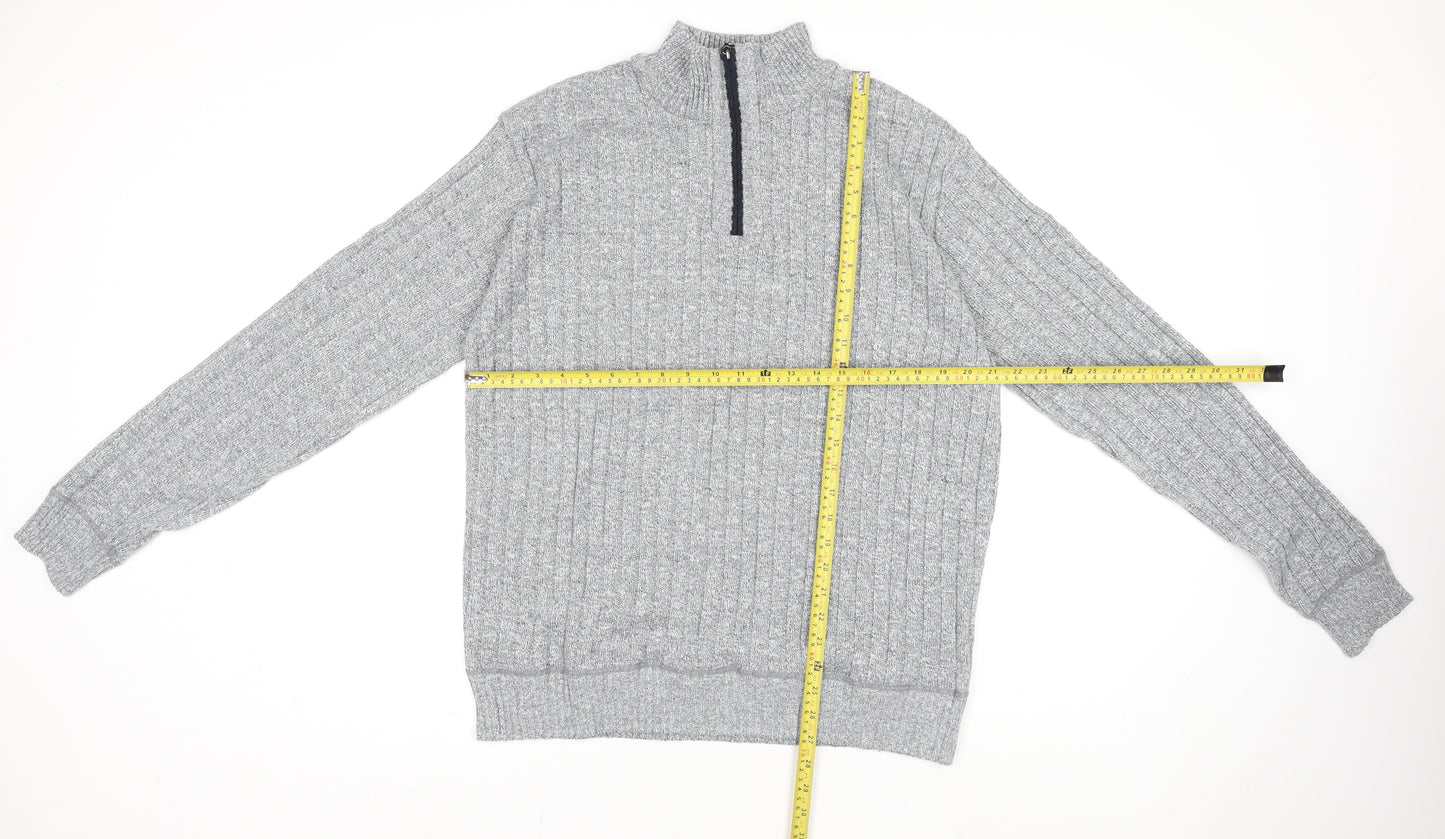 Brave Soul Men’s Grey 2XL High Neck 1/2 Zip Knit Jumper