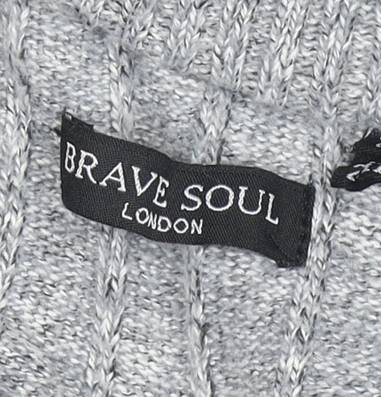 Brave Soul Men’s Grey 2XL High Neck 1/2 Zip Knit Jumper