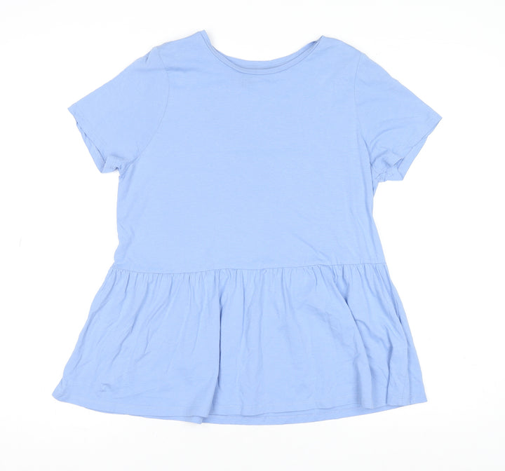 New Look Women Blue Cotton Tunic T-Shirt UK 10 Short Sleeve Casual Top