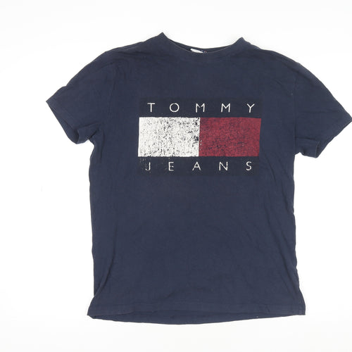 Tommy Jeans Men's Blue Small Logo Graphic Cotton T-Shirt
