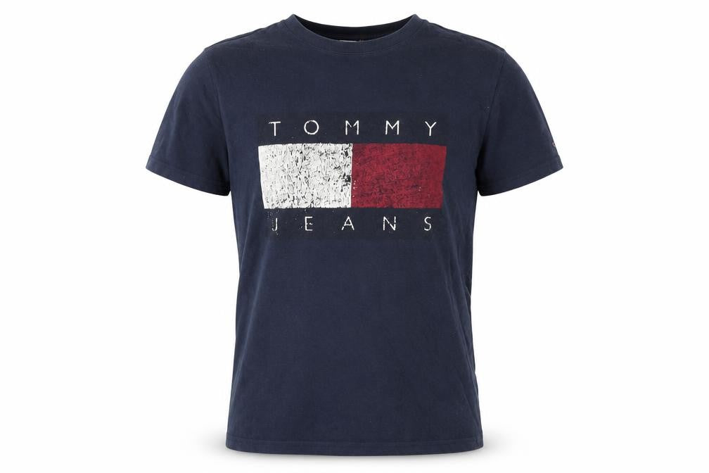 Tommy Jeans Men's Blue Small Logo Graphic Cotton T-Shirt
