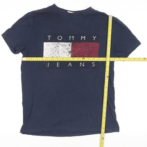 Tommy Jeans Men's Blue Small Logo Graphic Cotton T-Shirt