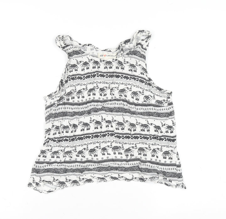 H&M Coachella Women White Cropped Tank Top UK 10 100% Viscose Festival