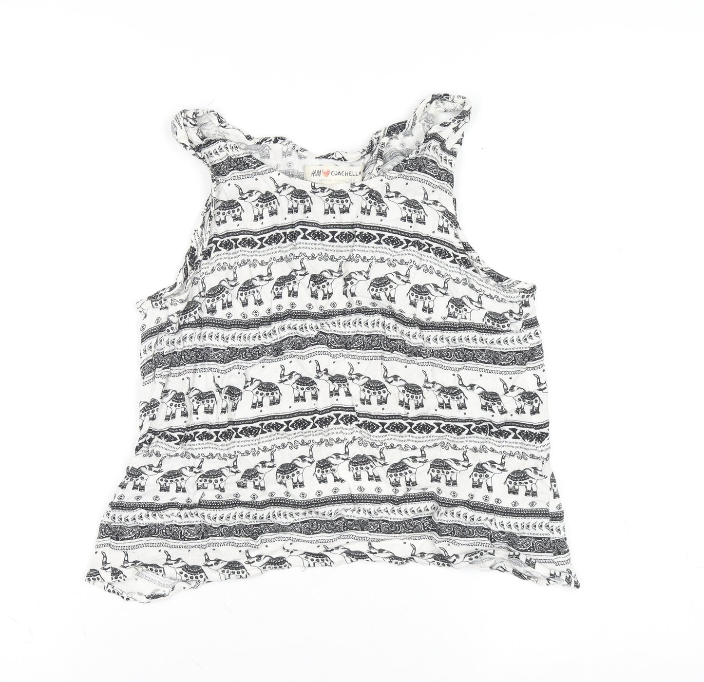 H&M Coachella Women White Cropped Tank Top UK 10 100% Viscose Festival