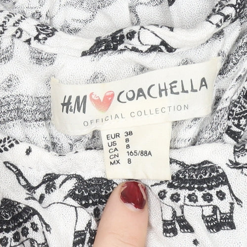 H&M Coachella Women White Cropped Tank Top UK 10 100% Viscose Festival