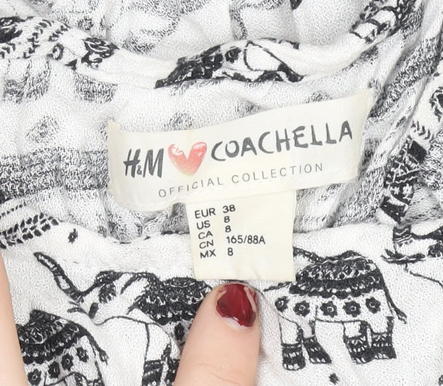 H&M Coachella Women White Cropped Tank Top UK 10 100% Viscose Festival