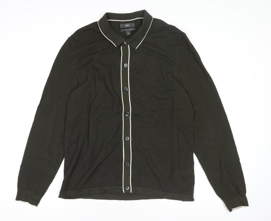 Marks and Spencer Men's Green Collared Cotton Cardigan M