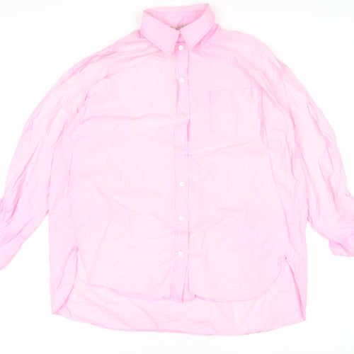 ZARA Women's Pink Long Sleeve Cotton Button-Up Shirt Size L