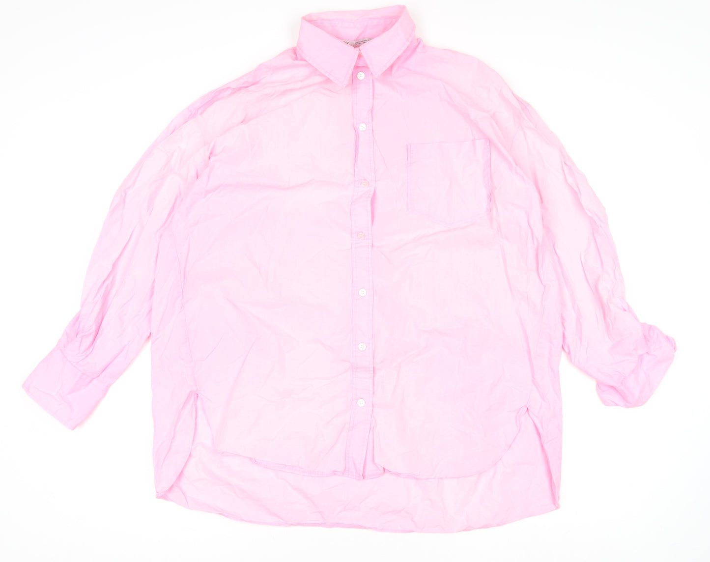 ZARA Women's Pink Long Sleeve Cotton Button-Up Shirt Size L