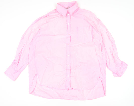 ZARA Women's Pink Long Sleeve Cotton Button-Up Shirt Size L
