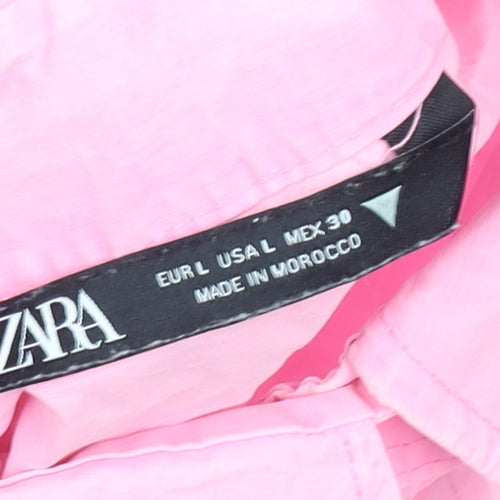 ZARA Women's Pink Long Sleeve Cotton Button-Up Shirt Size L