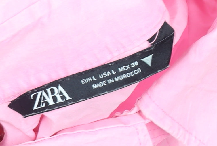 ZARA Women's Pink Long Sleeve Cotton Button-Up Shirt Size L