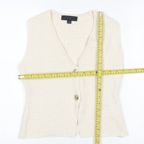 Zara Women Ivory Knit Sleeveless Button Blouse Top Size S