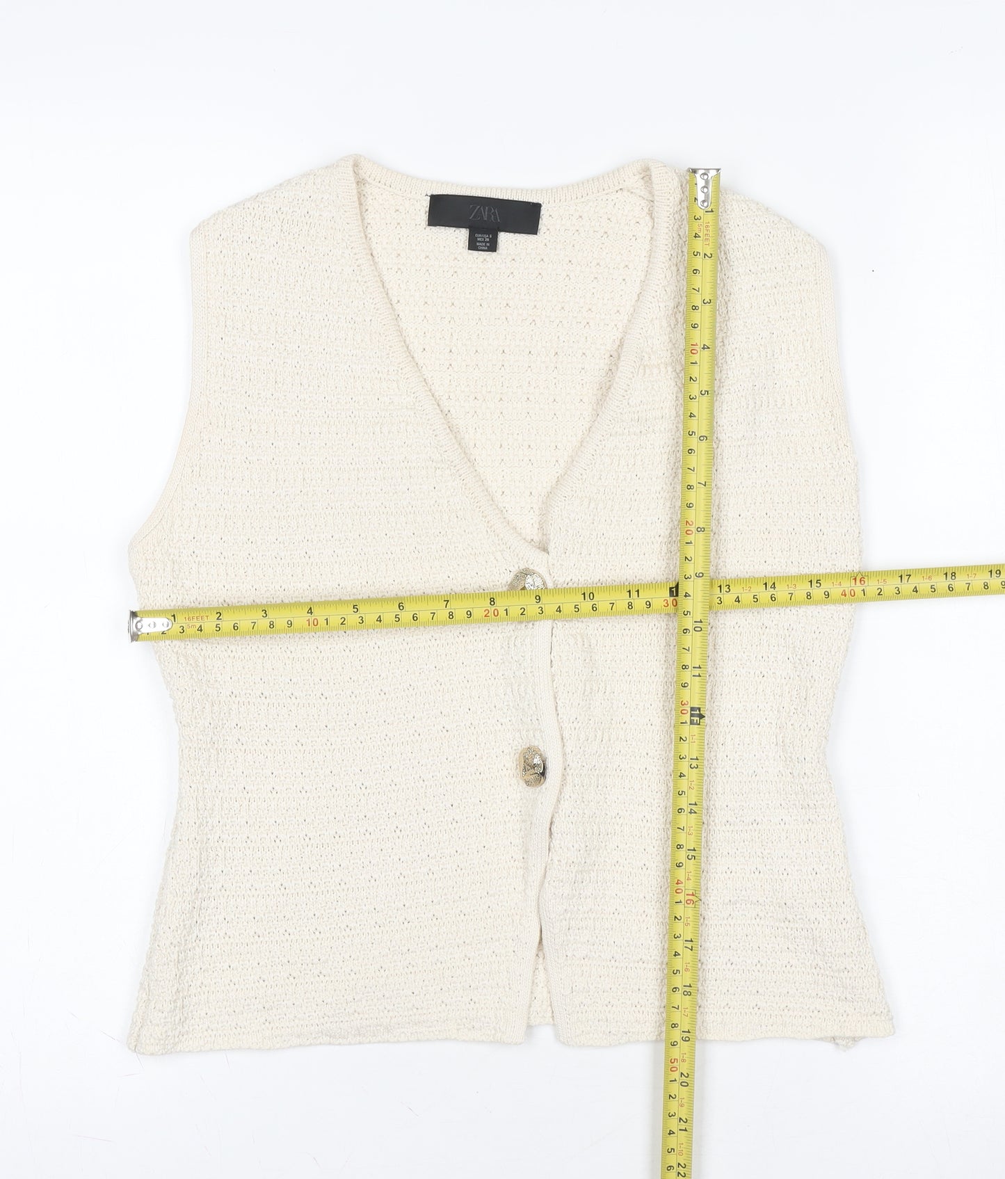 Zara Women Ivory Knit Sleeveless Button Blouse Top Size S