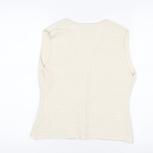 Zara Women Ivory Knit Sleeveless Button Blouse Top Size S