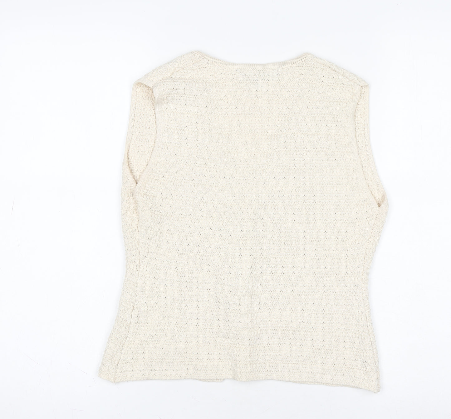 Zara Women Ivory Knit Sleeveless Button Blouse Top Size S