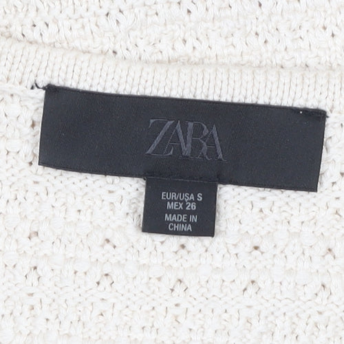 Zara Women Ivory Knit Sleeveless Button Blouse Top Size S