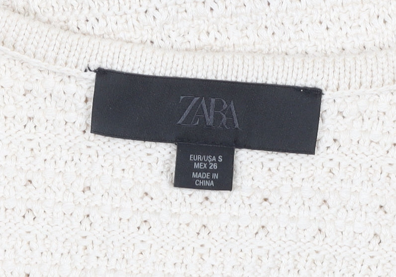 Zara Women Ivory Knit Sleeveless Button Blouse Top Size S