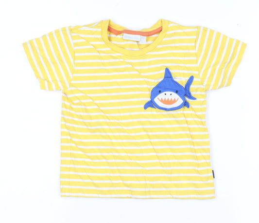 JoJo Maman Bébé Boys Yellow Striped Shark Appliqué T-Shirt 3-4 Years