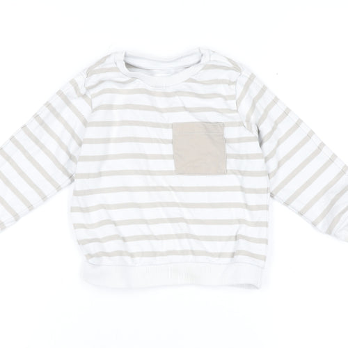MNG Boys Beige Striped Pullover Sweatshirt 3-4 Years Cotton Blend
