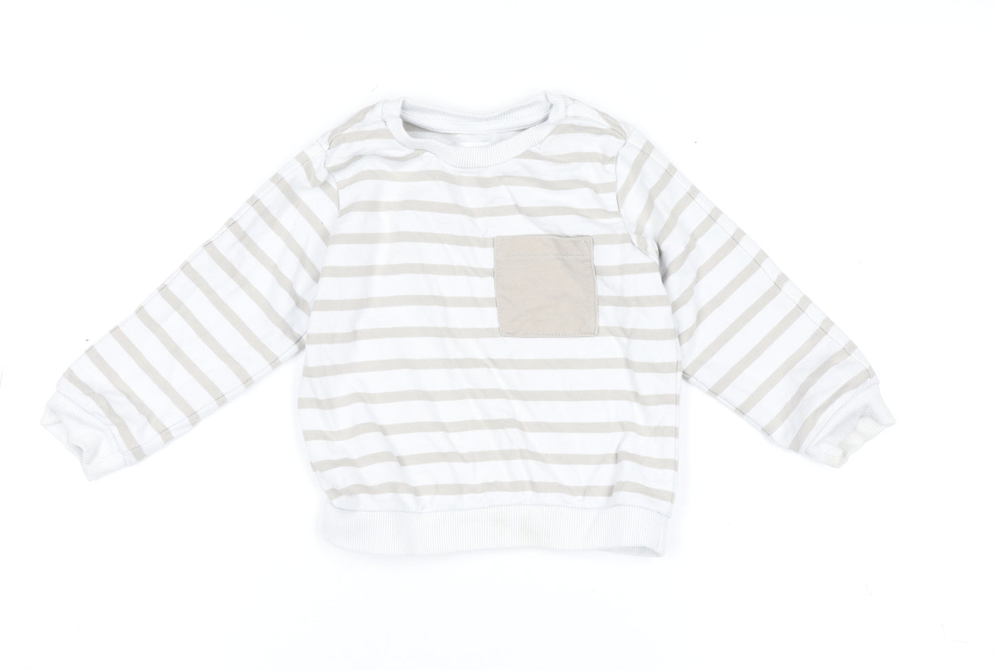 MNG Boys Beige Striped Pullover Sweatshirt 3-4 Years Cotton Blend