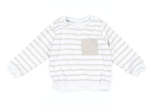 MNG Boys Beige Striped Pullover Sweatshirt 3-4 Years Cotton Blend